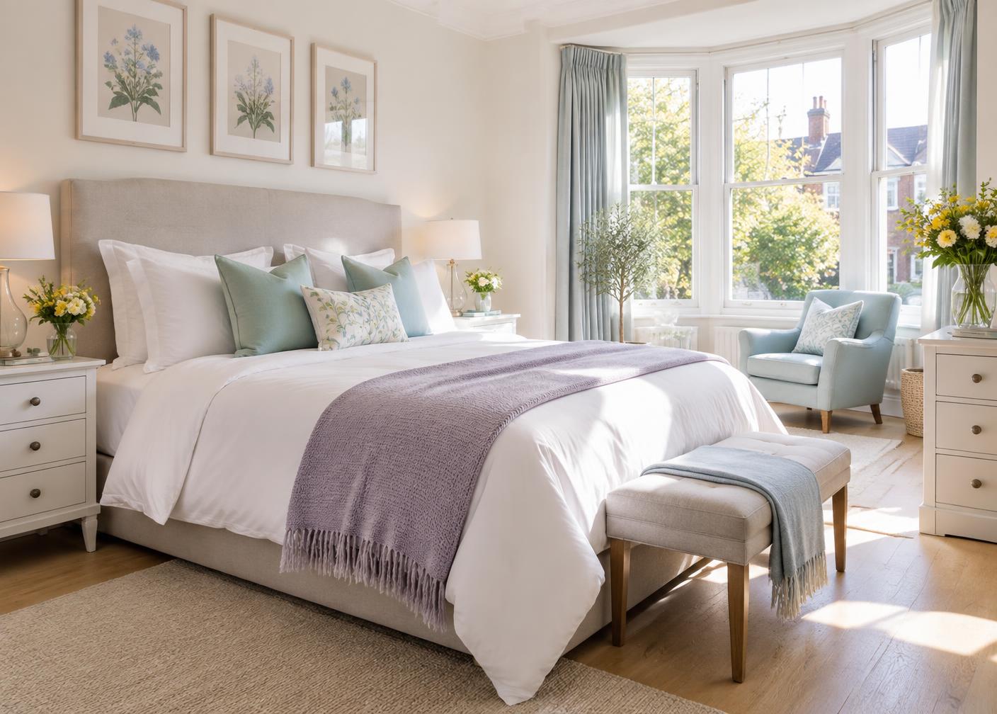 Freshly cleaned bright bedroom